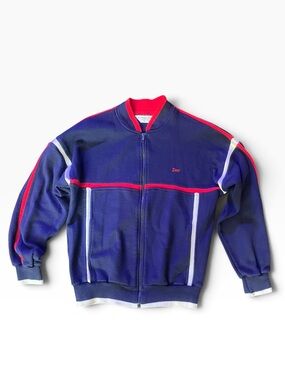 Vintage Dior Men’s Blue Zip-Up Track Jacket with Red and White Trim